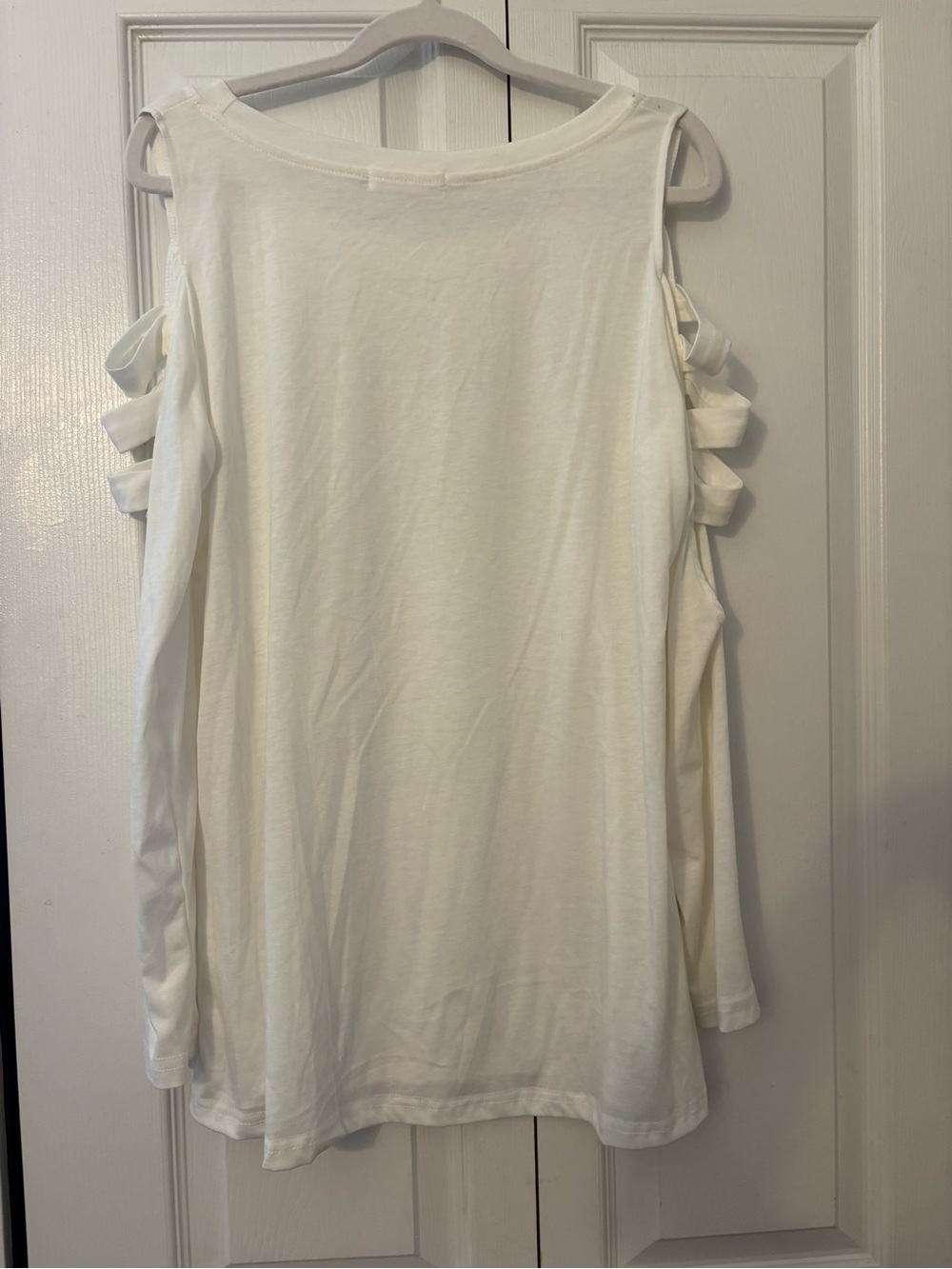 Leo Rosi White Cold-Shoulder Long Sleeve Top with Ladder Sleeve Ties